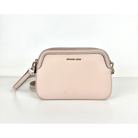 Michael Kors Large Blush Pink Crossgrain Leather Double Zip Crossbody Bag - Picture 2 of 16